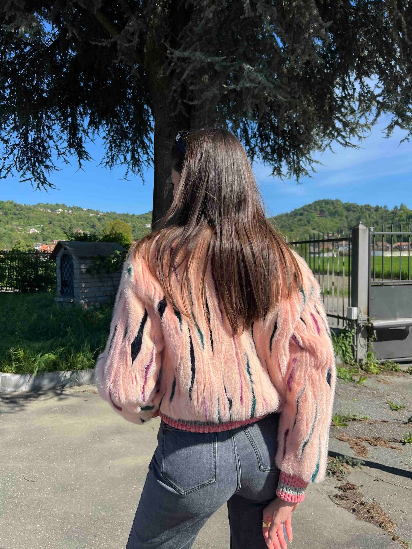 Blouson Visone Striato Rosa